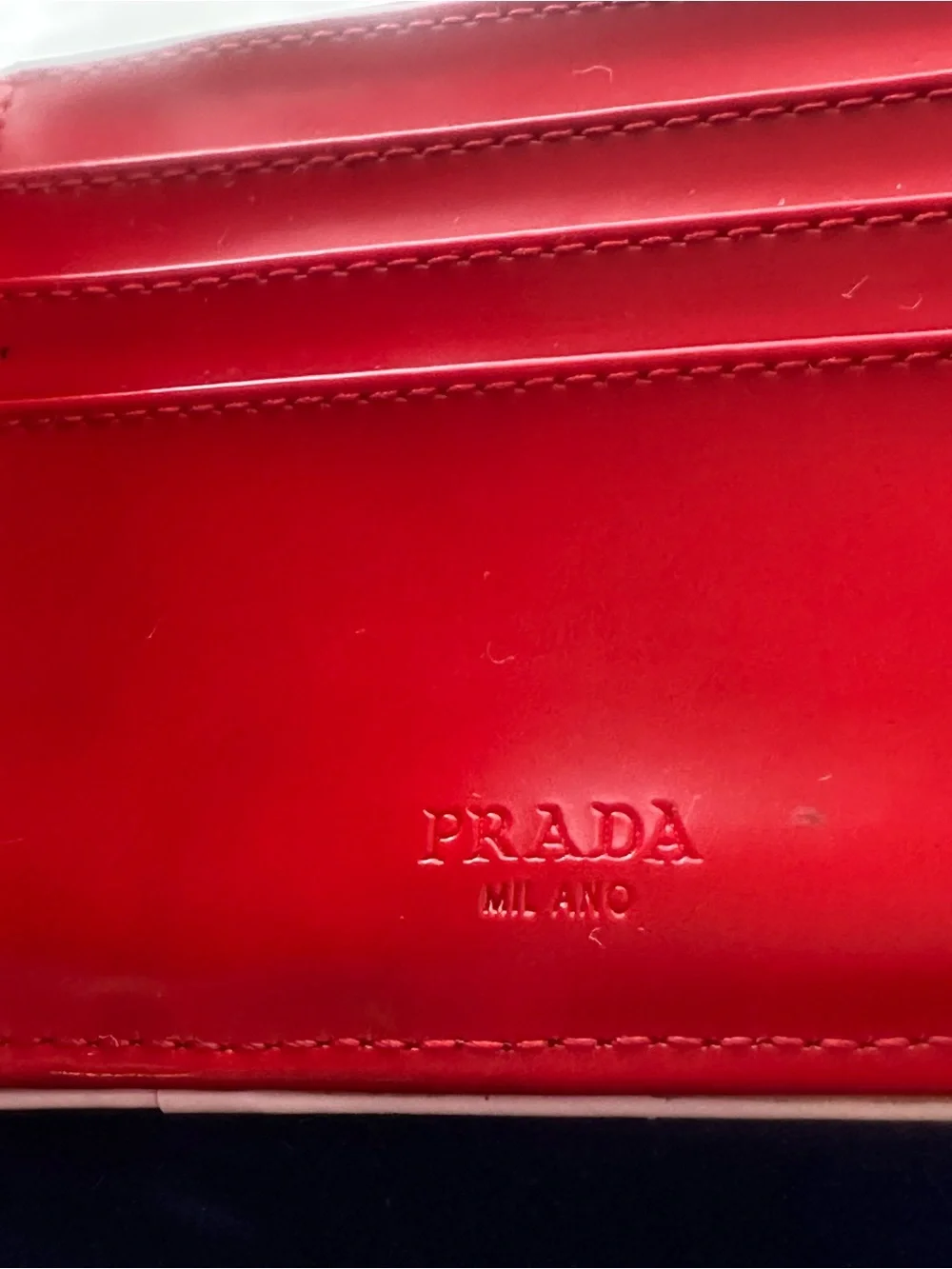 Prada Red Leather Card Holder with Cream Trim